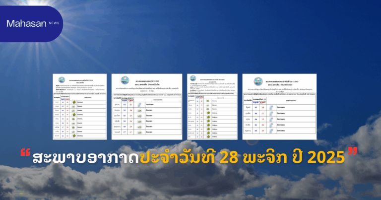 ສະພາບອາກາດປະຈໍາວັນທີ 28 ພະຈິກ ປີ 2025