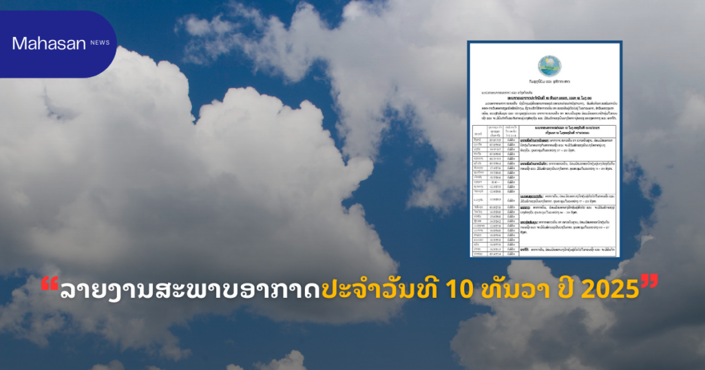 ລາຍງານສະພາບອາກາດປະຈໍາວັນທີ 10 ທັນວາ ປີ 2025