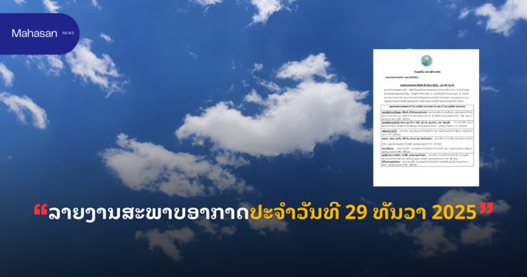 ລາຍງານສະພາບອາກາດປະຈໍາວັນທີ 29 ທັນວາ 2025