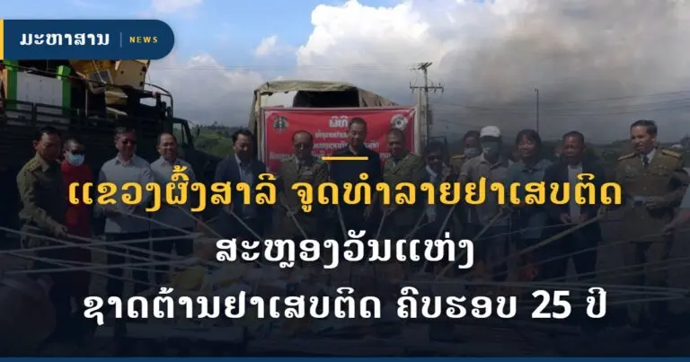 ແຂວງຜົ້ງສາລີ ຈູດທຳລາຍຢາເສບຕິດ ສະຫຼອງວັນແຫ່ງ ຊາດຕ້ານຢາເສບຕິດ ຄົບຮອບ 25 ປີ