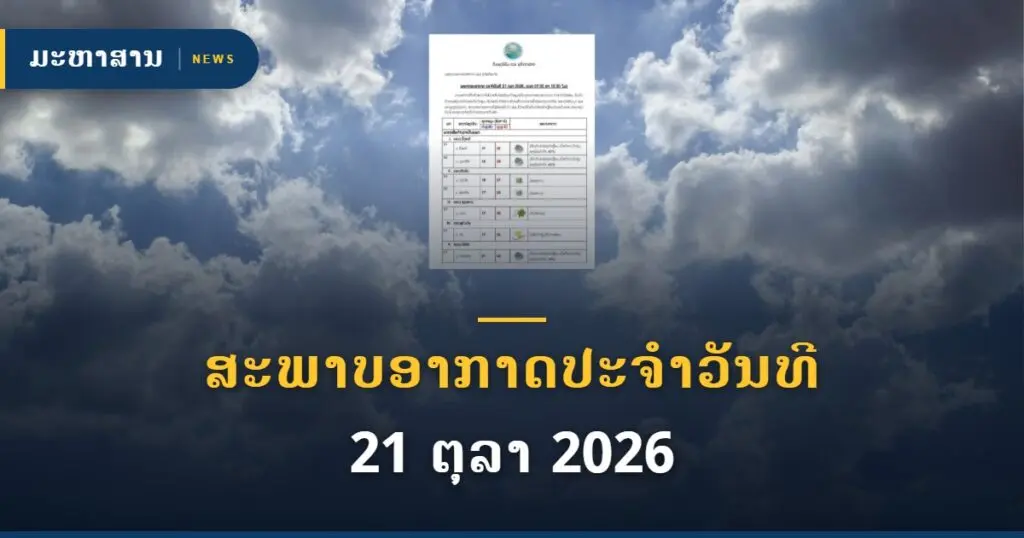 ສະພາບອາກາດປະຈຳວັນທີ 21 ຕຸລາ 2026