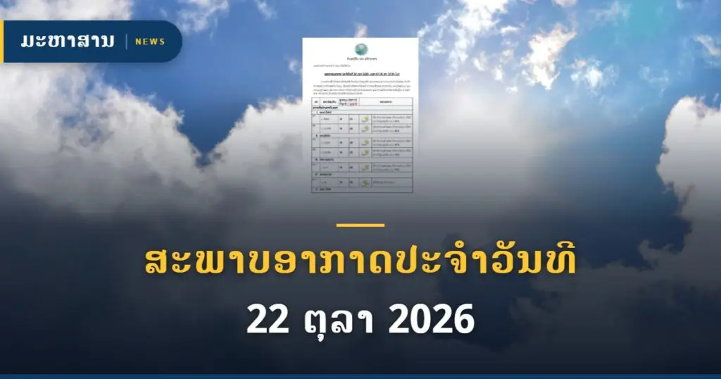 ສະພາບອາກາດປະຈຳວັນທີ 22 ຕຸລາ 2026