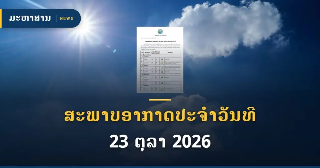 ສະພາບອາກາດປະຈຳວັນທີ 23 ຕຸລາ 2026